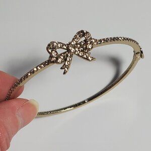 Marchesa Gold-Tone Pavé Bow Bangle Rhinstone Bracelet